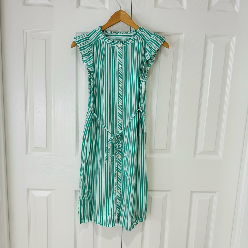 XS Loft Striped Green Sleeveless Dress career party summer sundress